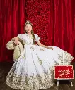 Angel sleeve white ball gown decorated with fine gold leaf lace

