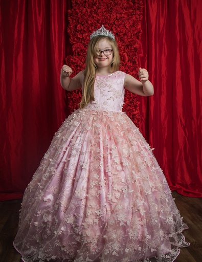 Sleeveless 3D floral lace ball gown with full princess skirt
