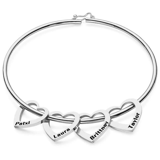 Family & friends individual heart charm bracelet with personalisation