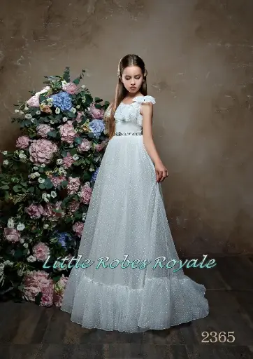 A-line Spanish style frill trim dress with tufted spotted fabric and gemstone belt