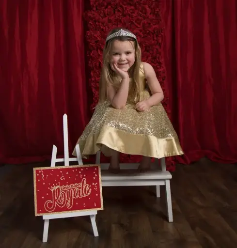 Gold sleeveless satin trim and top petite dress with soft sequin skirt