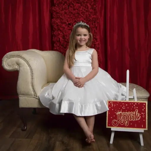 Sleeveless satin trim and top petite dress with soft sequin skirt 
