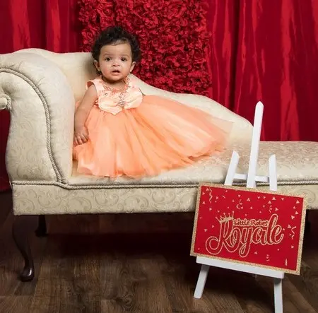 Classic diamanté and bow baby girl puff tulle dress with Aline ankle length skirt