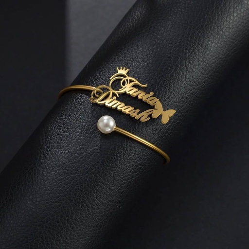 Personalised name adjustable bracelet with optional pearl or gem finishing and font choice