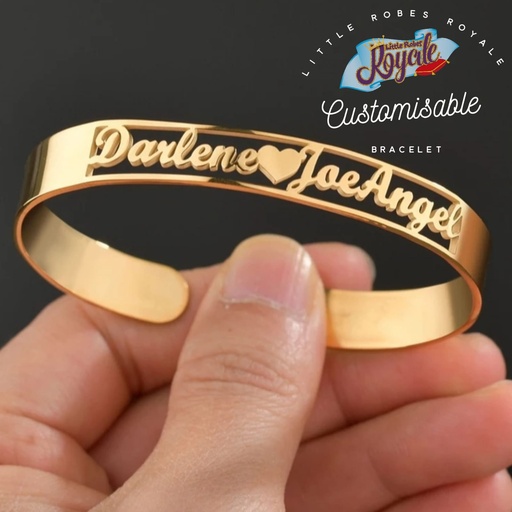 Thick band and squeeze tight personalised adjustable bracelet with font and name choice