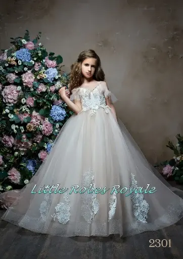 French lace tulle dress with ball gown skirt and horse hair trim